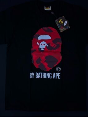 Bape Black Tee with Red Camo Ape Head